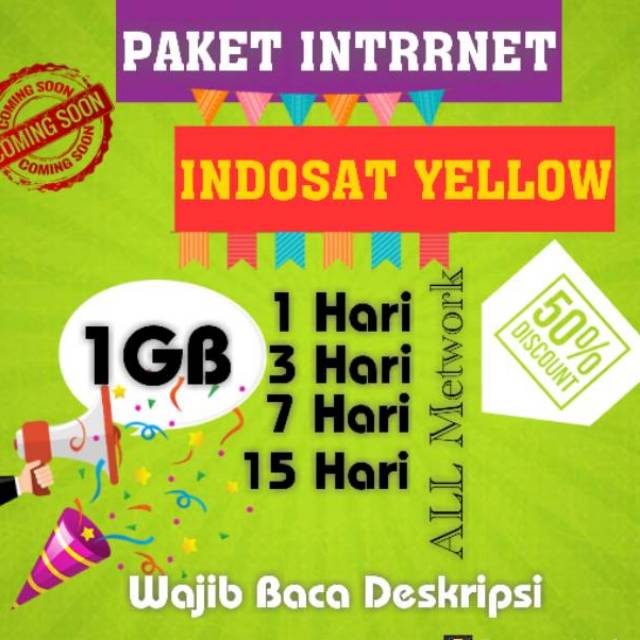 ISI ULANG PAKET KUOTA INTERNET INDOSAT  | YELLOW 1GB 1H/3H/7H/15H KUOTA MURAH