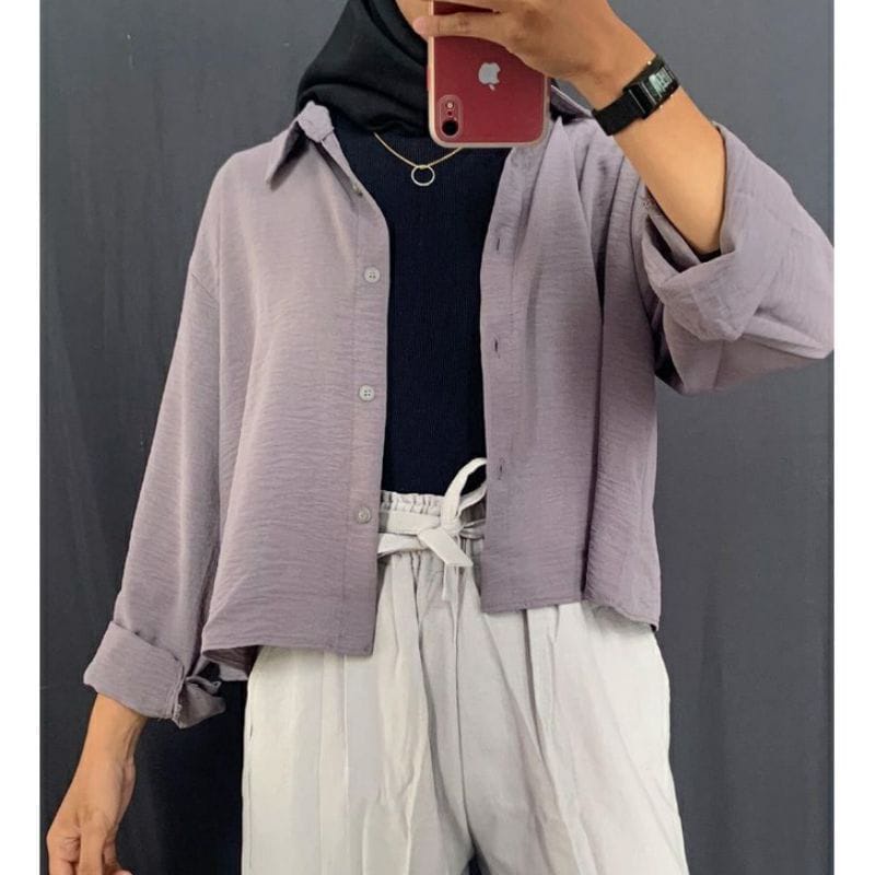 YAOSHI - Kemeja Wanita Hanin Crop Oversize Shirt Cringkel Air Flow