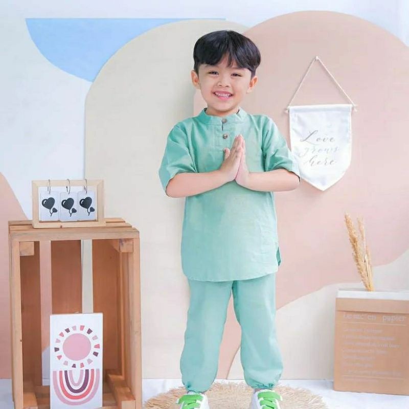 BEFAST - ZTL OOTD Setelan Baju koko Anak KALIN / set koko adam / Setelan Anak Baju Kokoh / Pakaian Anak Laki-Laki / Oneset Anak Ngaji / Set Atasan Kemeja Lengan Pendek+Celana Panjang / Fashion Anak Casual / Setelan Keluaran terbaru / Termurah