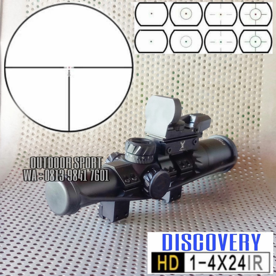 Telescope Discovery HD 1-4X24 IR With Holosight RG 4 Reticle Dot - Teleskop Buntung