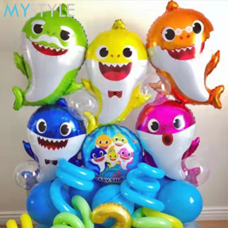 HAPPY TIME BALON FOIL TEMA BABY SHARK BALON PESTA HAPPY BIRTHDAY HBD DEKORASI ULANG TAHUN BALON IKAN HIU