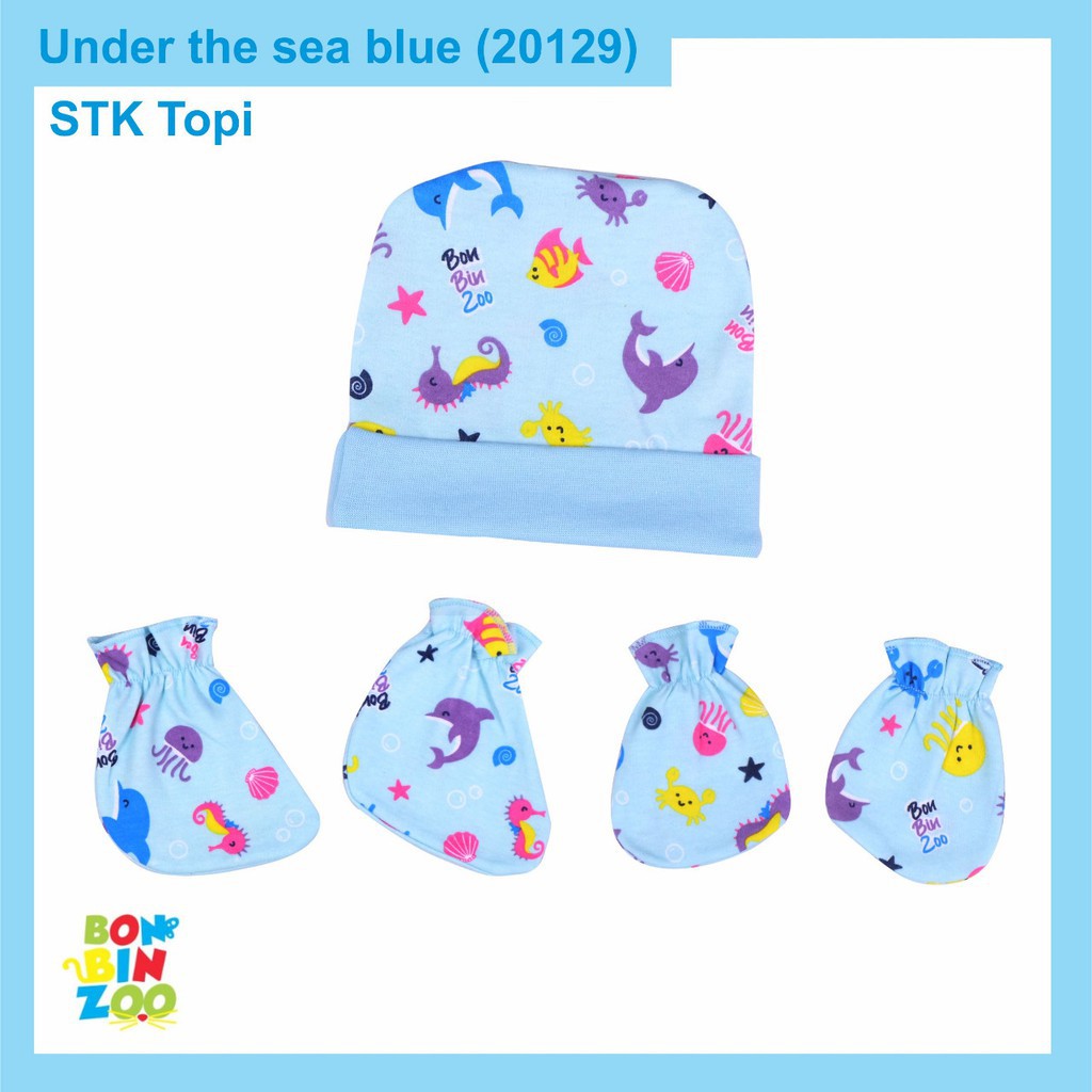Bonbinzoo 1set topi + sarung tangan + kaki SNI perlengkapan anak / bayi-STK BBZ SEA BIRU