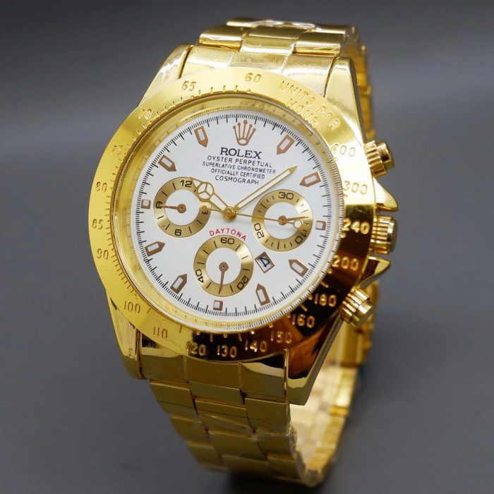 Jam Tangan Awet Waterproof BIG SALE LIMITED GOLD WHITE Watch Murah Nyaman Dipakai Pria A2U8 Kekinian