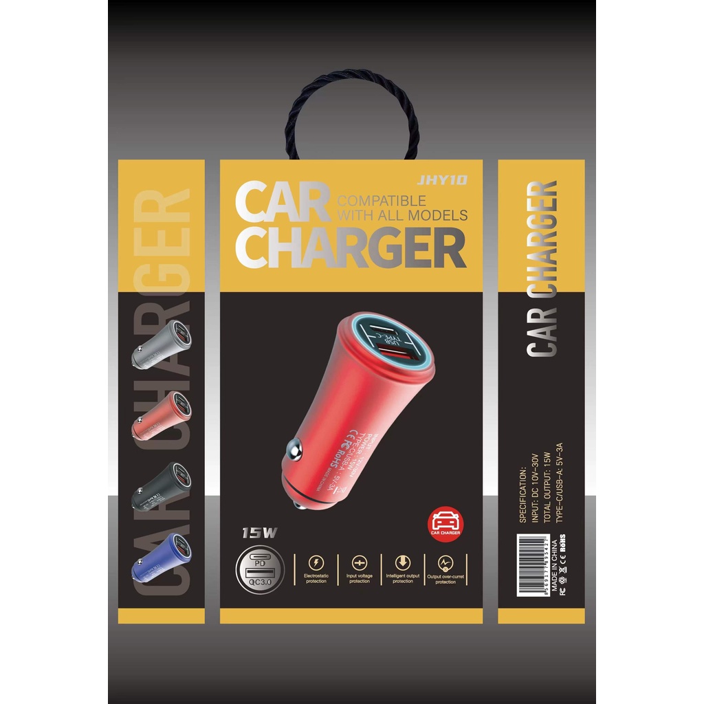 【CC004】 [GROSIR/COD]JHY10 Car Charger Fast Charging 24W USB + PD Ports USB Type C QC3.0 PD3.0 Casan Mobil Pengisi Daya Handphone Universal IOS iPad