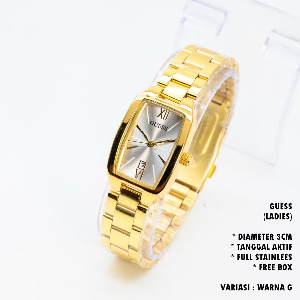 (BISA COD) JAM TANGAN WANITA GUESS RANTAI BODY OVAL TANGGAL AKTIF