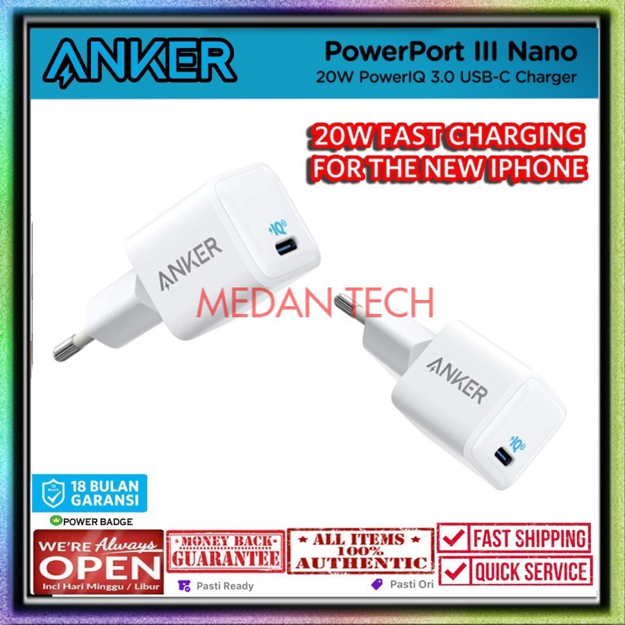 Anker Powerport III Nano 20W Fast Charger USB-C Compact WALL CHARGER