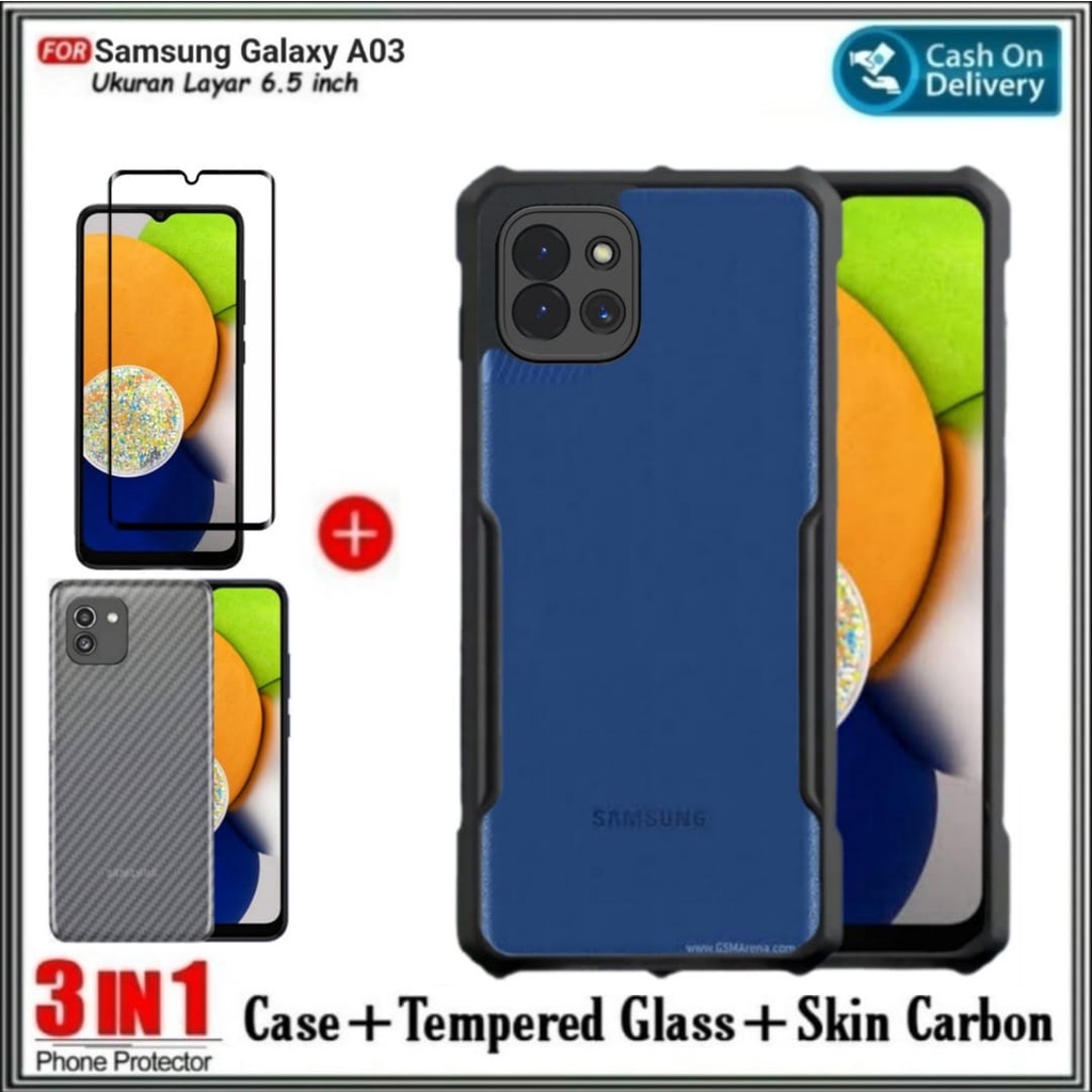 Mondi Store Case Samsung A03 , A03 Core Casing Cover & Tempered Glass Clear + Garskin