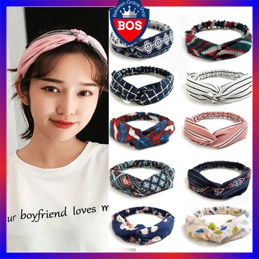 Jual Market1688 Premium Bandana Simpul Twist Elastis Ala Korea Untuk Wanita Bando Motif Part 