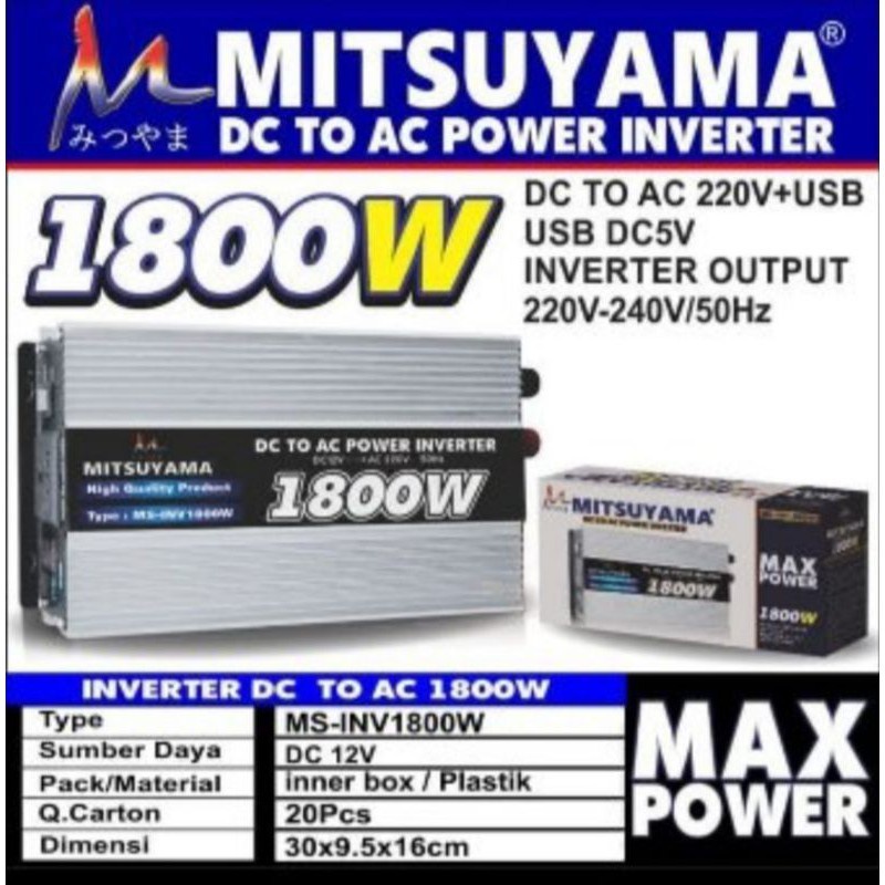 POWER INVERTER INVETER MITSUYAMA 1800W 1800WATT DC 12V TO AC 220V