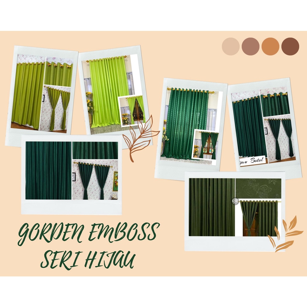 Gorden Horden Pintu /Jendela Minimalis 12 Ring Polos Embos Seri Warna Hijau