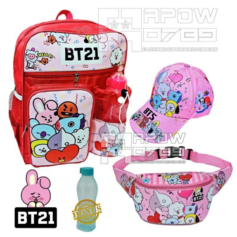 tas sekolah anak 3in1 FREE botol minum ransel sekolah tas anak perempuan BT21 tas selempang anak perempuan waistbag anak topi anak perempuan