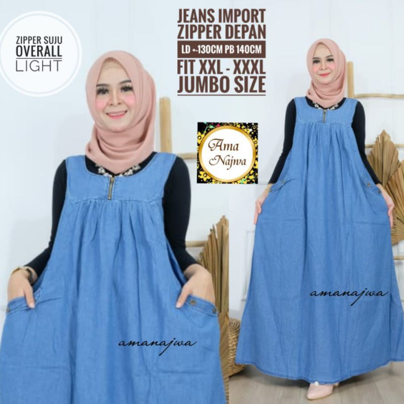 OVERALL GAMIS zipper suju JUMBO BAHAN jeans import HIGH QUALITY