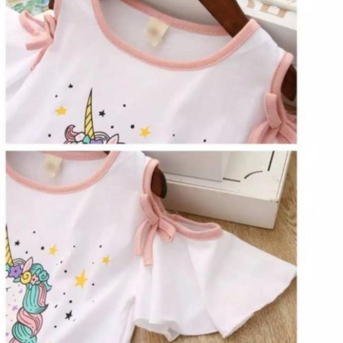 (<TERMURAH>) SETELAN BAJU ANAK IMPOR, SETELAN BAJU TUTU UNICORN, SETELAN BAJU SABRINA TUTU SHOULDER