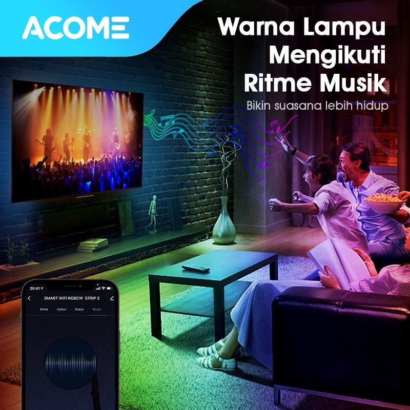 ACOME Lampu Smart Wifi LED Strip 2M RGB WW CW Garansi Resmi 1 tahun AL03