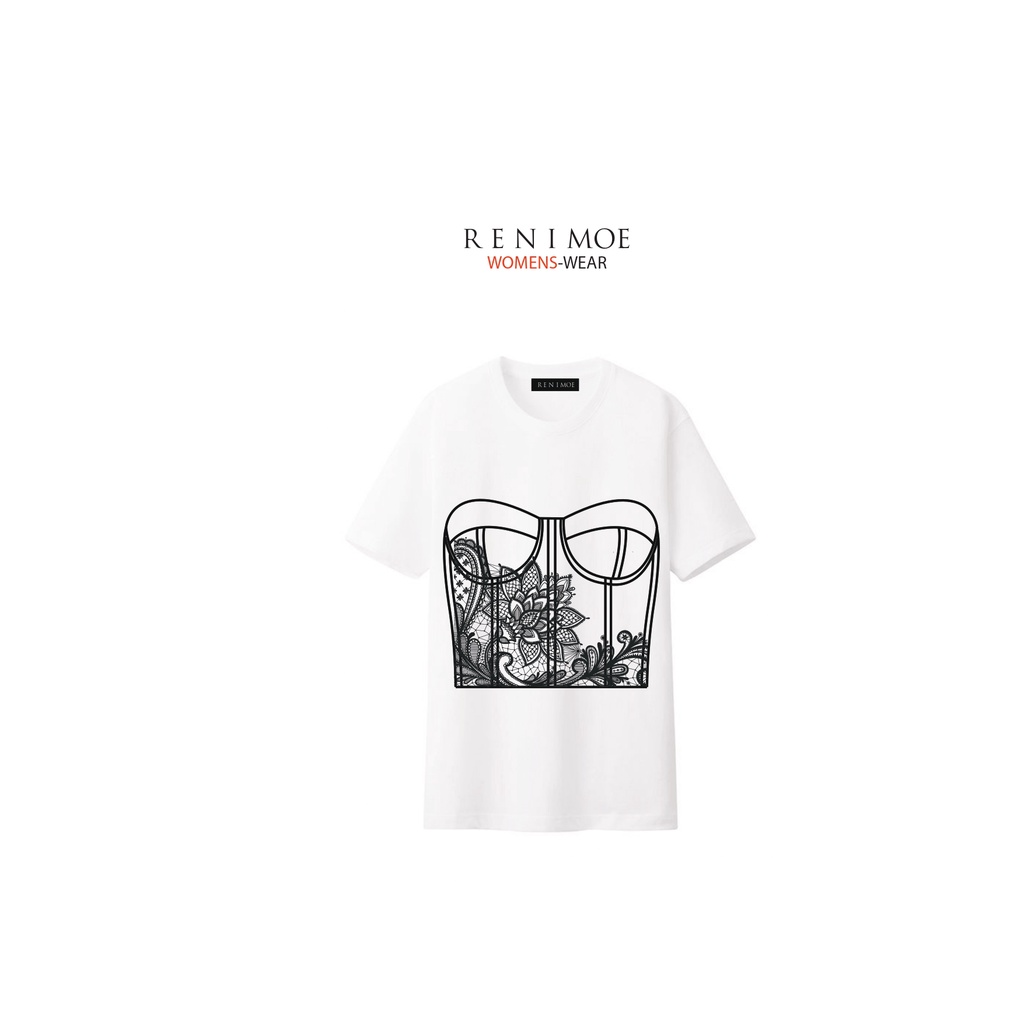Kaos Wanita/Womenswear Warna Putih Sablon Kemben Bustier brukat lace hitam Brand Renimoe Oversize Re