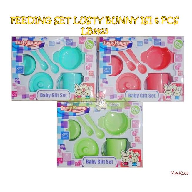 MAK103 FEEDING SET LUSTY BUNNY ISI 6 PCS LB1423 PERLENGKAPAN MAKAN BAYI