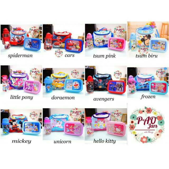 Lunchbox set / tempat makan little pony / tempat makan set doraemon / tempat makan anak sekolah