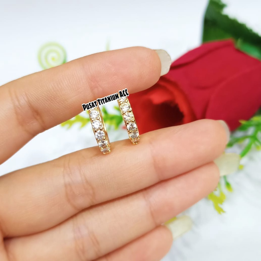 ANTING TITANIUM JEPIT/STUT BARIS SATU JURAY OERMATA ZIRCON PERHIASAN LAPIS EMAS 18K ANTI KARAT&ANTI LUNTUR-2
