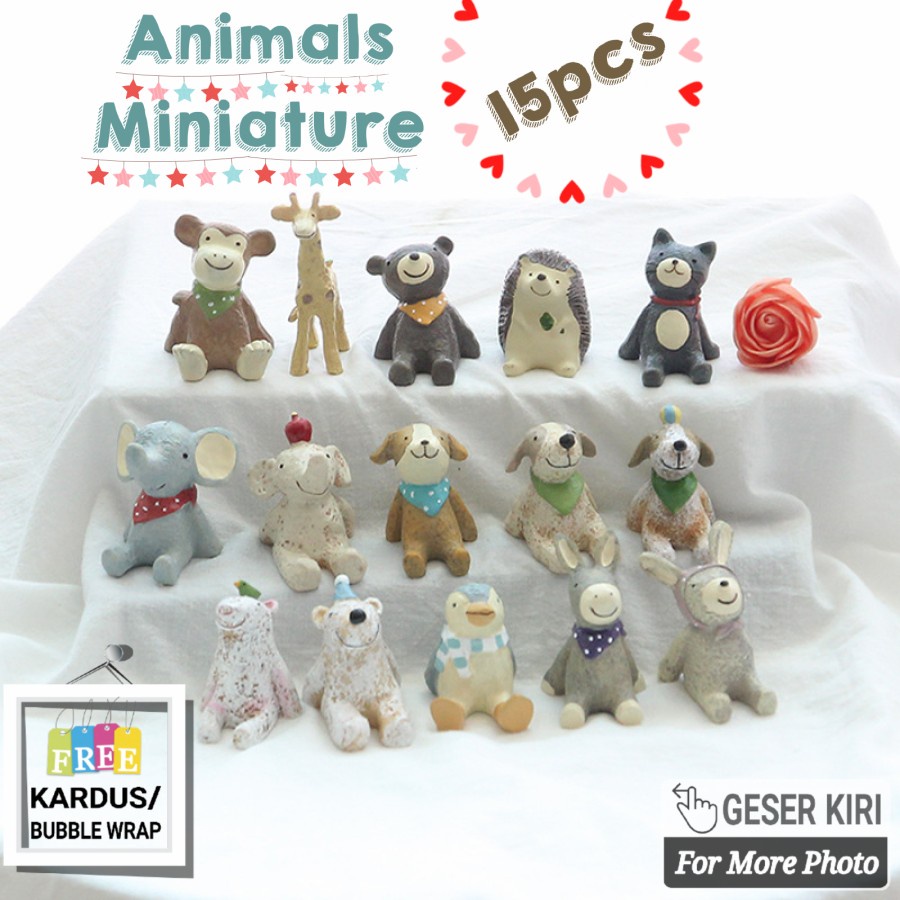 TBI Animals Miniature 15PCS Binatang Hewan Miniatur Mini Kucing Anjing