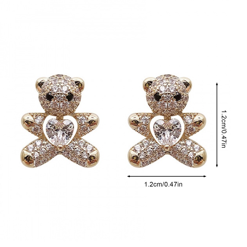 Anting Stud Kristal Bentuk Beruang Kecil Gaya Korea