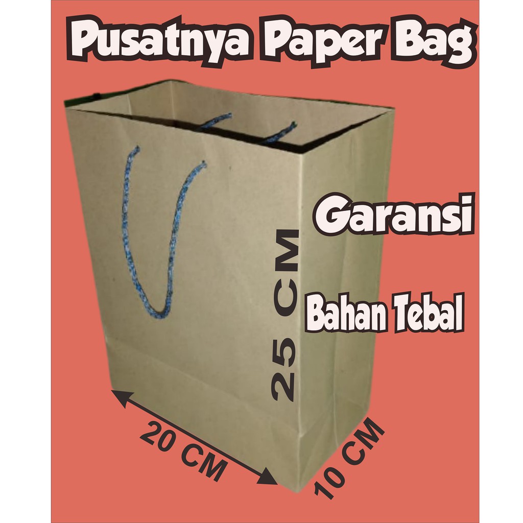 

Paper Bag Coklat/Tas kertas Kraft Uk. 20X25 Garansi 100% Bahan Tebal Untuk Packaging Souvenir