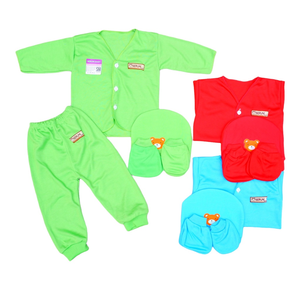 SERUNI BABY SNI - 4IN1 Piyama Bayi SNI 0-3 Bulan ( Set Piyama + TOPI+SARUNG TANGAN+SARUNG KAKI ) Baju Tidur Bayi Seruni Wartu