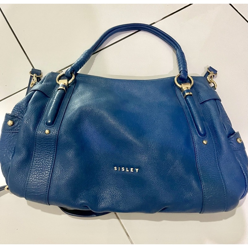PRELOVED sisley handbag sling bag tas wanita hand bag tote leather fashion leather navy blue biru