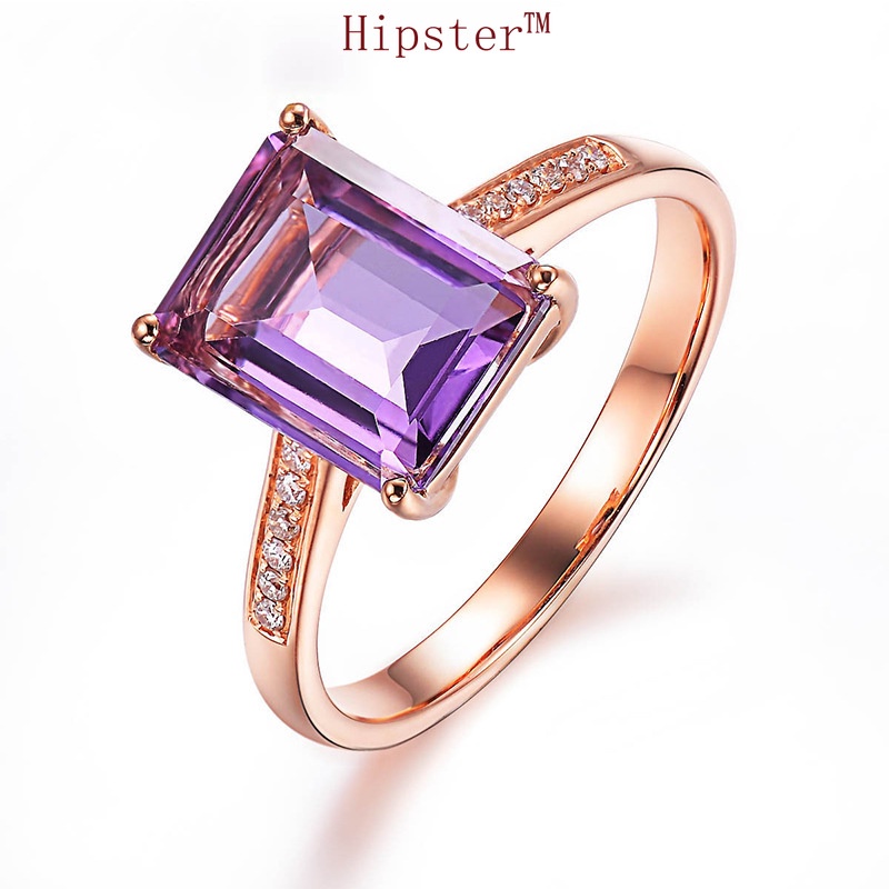 Hot Sale in Europe and America Domineering Inlaid Square Amethyst Rose Gold Ring