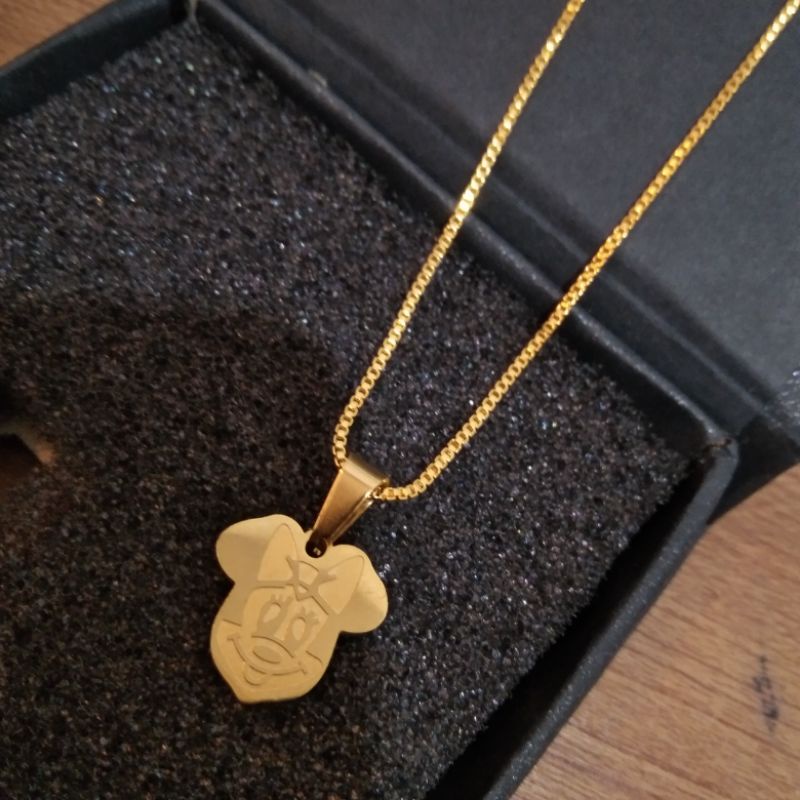kalaung+liontin Mickey mouse anak bahan dasar emas muda kadar 18k berat kalung 2,7gram, berat lionti