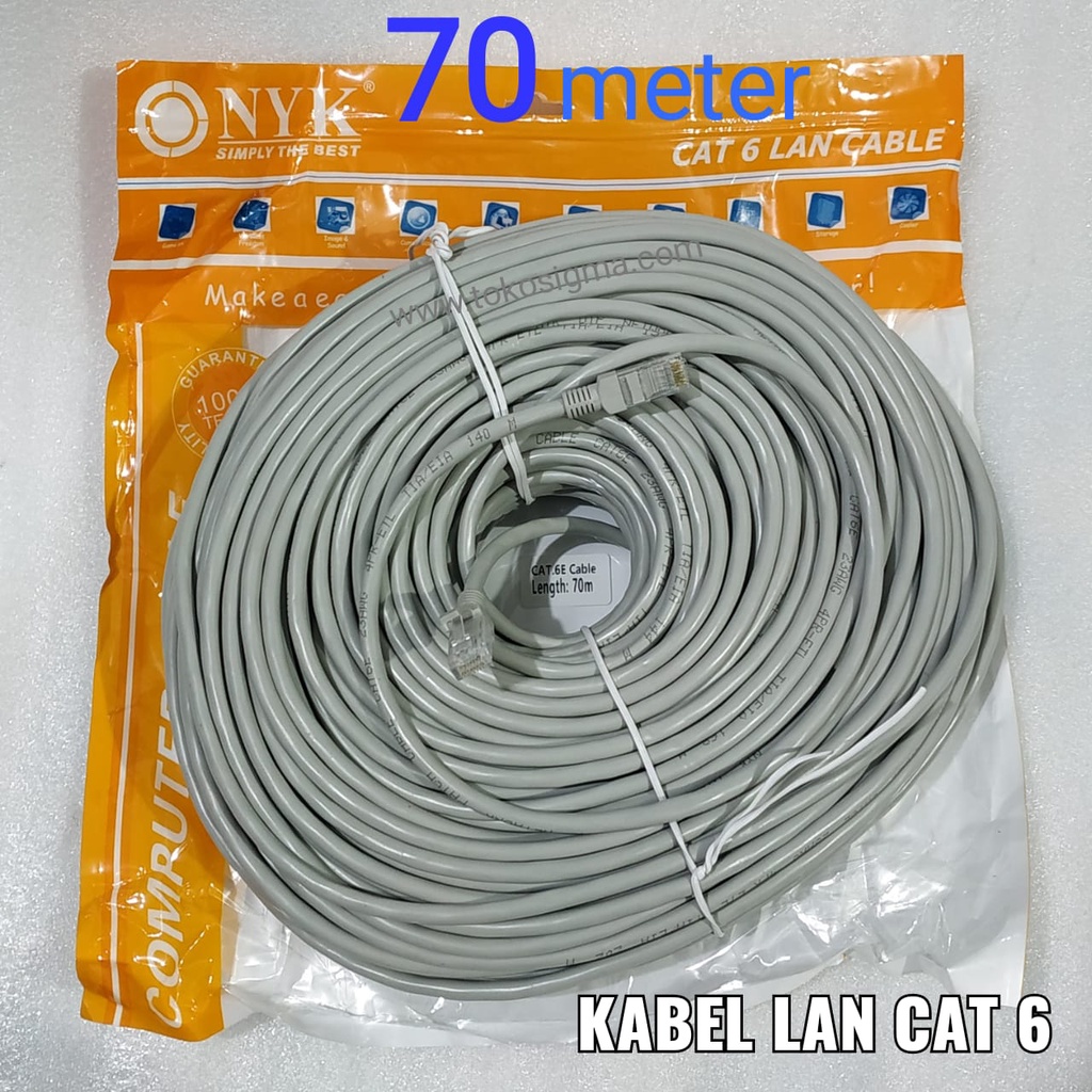 KABEL LAN RJ45 INTERNET NETWORK PATCH CORD CAT 6 UTP RJ-45 70M NYK ORI