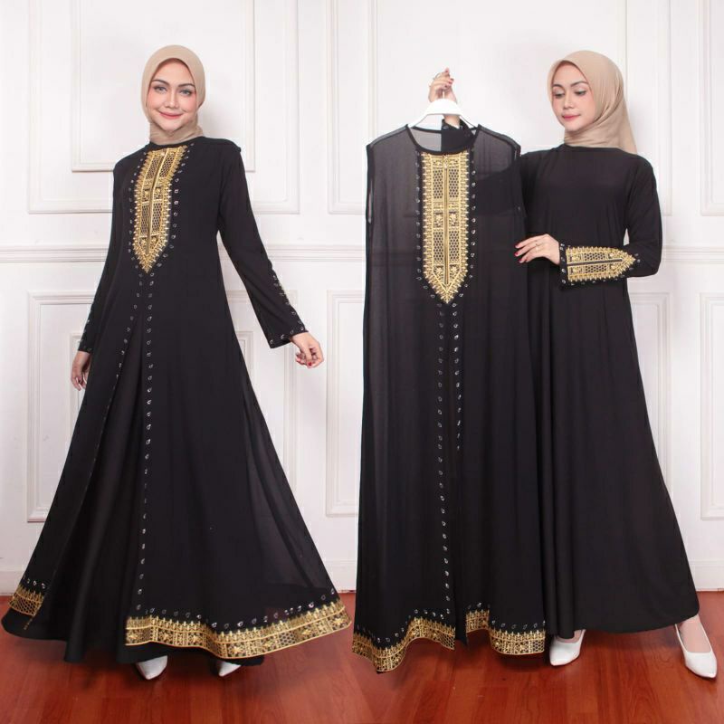 Baju muslim wanita abaya turkey gamis syari dress arab outer maxi rompi mutiara bordir