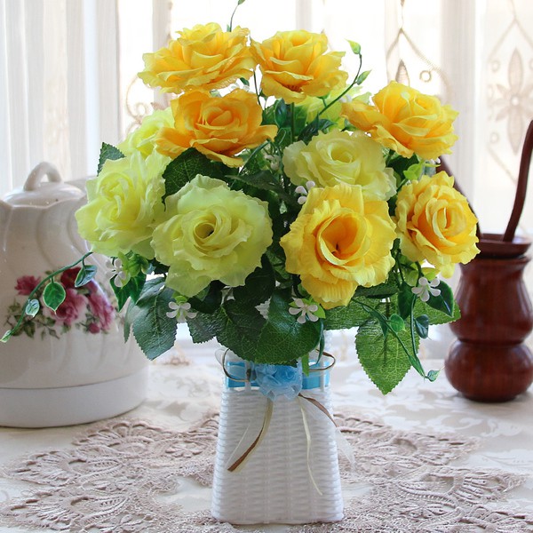 Basket Vase Flower - Bunga Rose Plastik Pajangan Hiasan Rumah Vase PVC