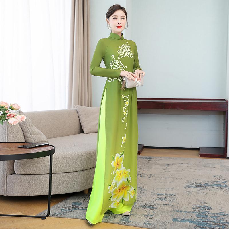 Vietnam Audrey cheongsam performance retro slim dress dress tailored velvet Chiffon auspicious cloud