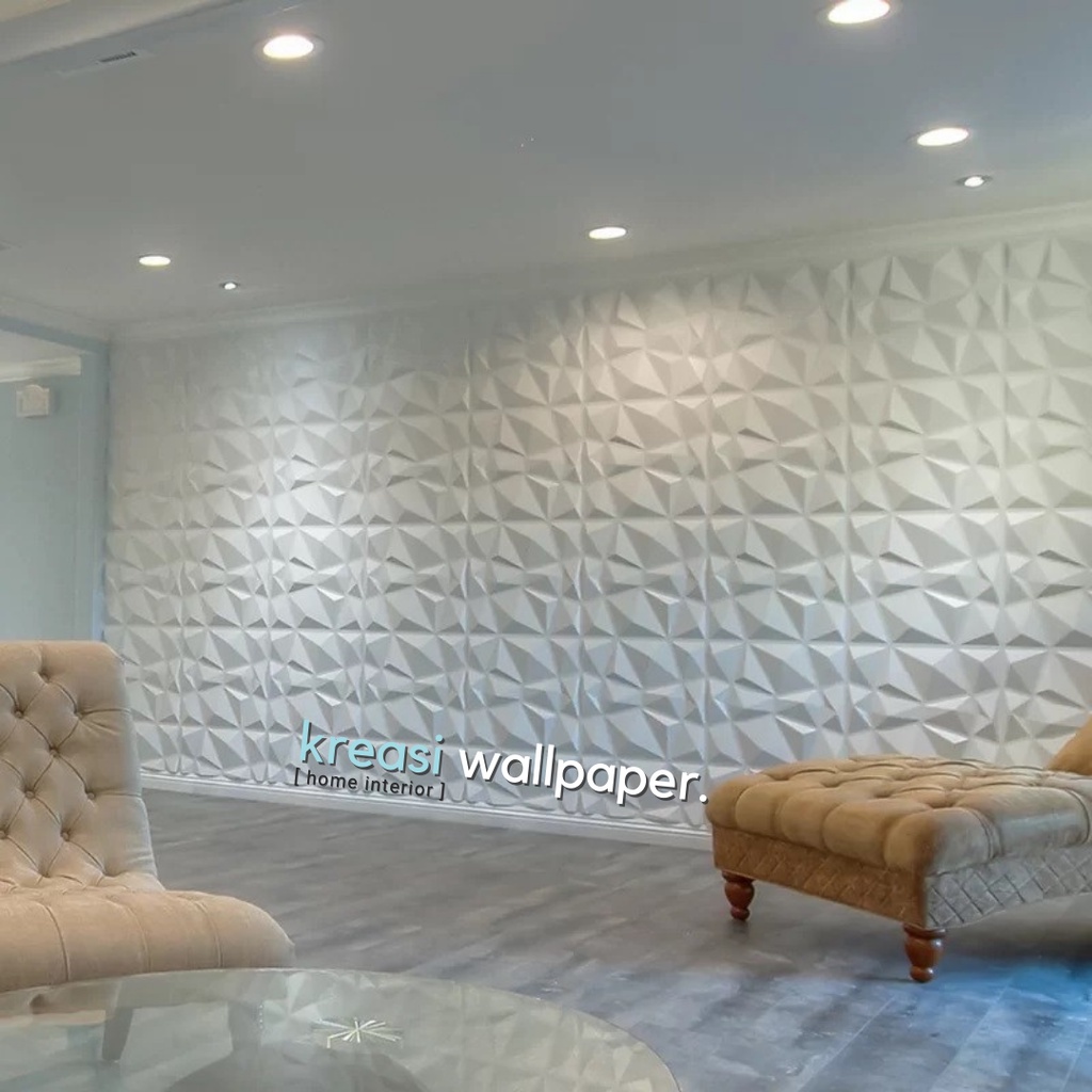 Wallpaper Dinding 3D Foam Sticker Panel Bunga Diamond Putih Minimalis Timbul | Wall Panel 3D-2