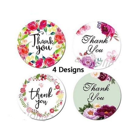 Paper Tags - 1&quot; Floral Round &quot;Thank You&quot; Sticker #05 (10 pcs)