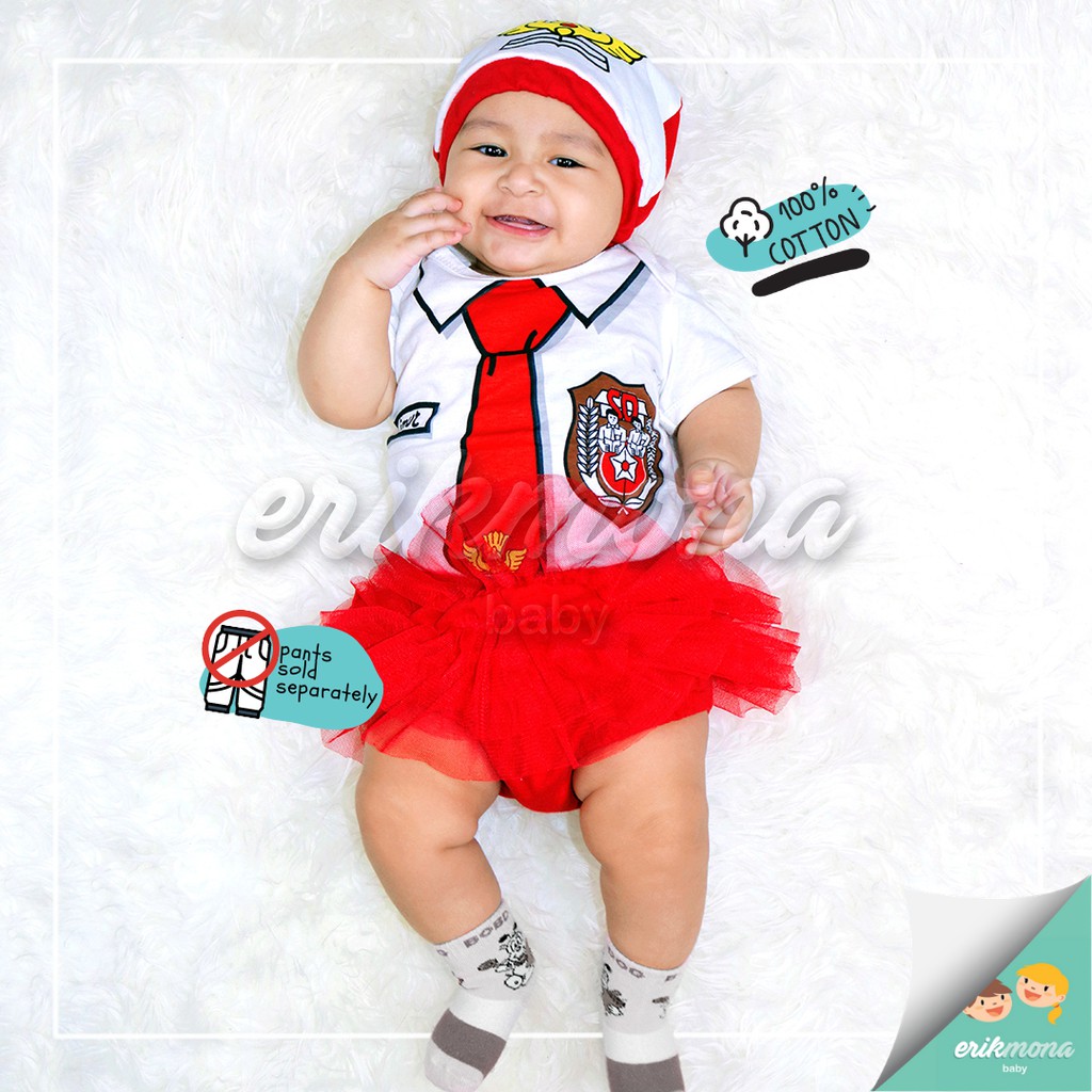 Ermon Baby - Jumper Bayi Laki Laki Perempuan Jumper Baby Cowok Cewek Lucu Karakter Seragam SD + Topi Usia 0 - 12 Bulan