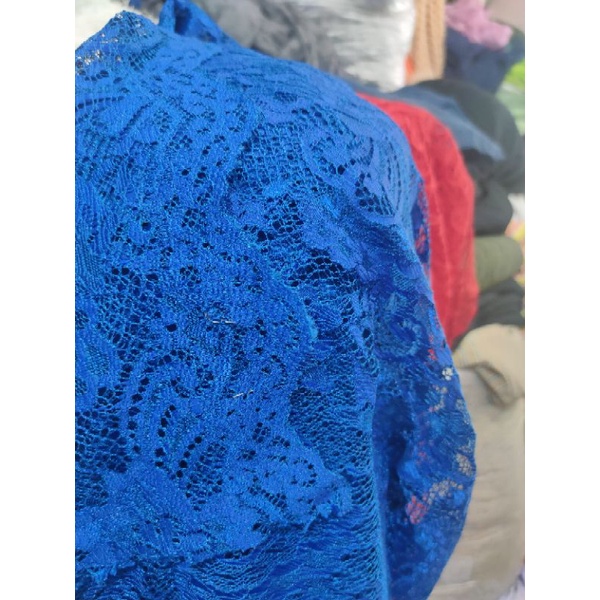 kain brokat renda atas bawah biru