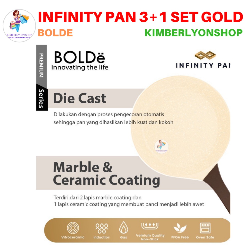 Wajan Panci Grillpan Infinity Pan 3+1 Set Gold Frypan Saucepan BOLDe