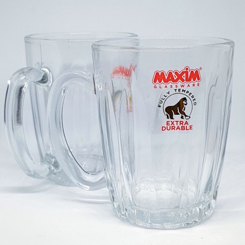 Gelas Kaca Gagang Maxim Cangkir Kopi Gelas Teh Manis Dingin Panas 340ml
