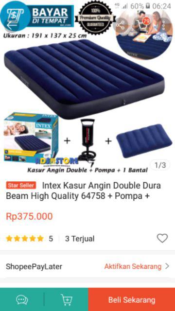 Intex Kasur Angin Double Dura Beam High Quality 64758 + Pompa + Bantal