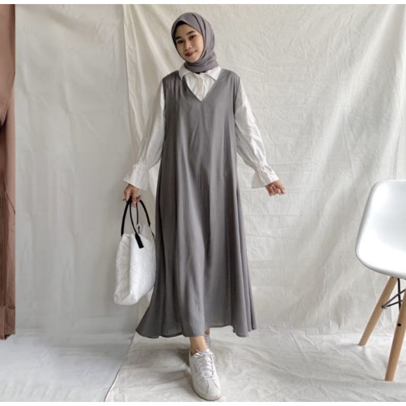 overall inner long v-neck dress pakaiyan wanita termurah