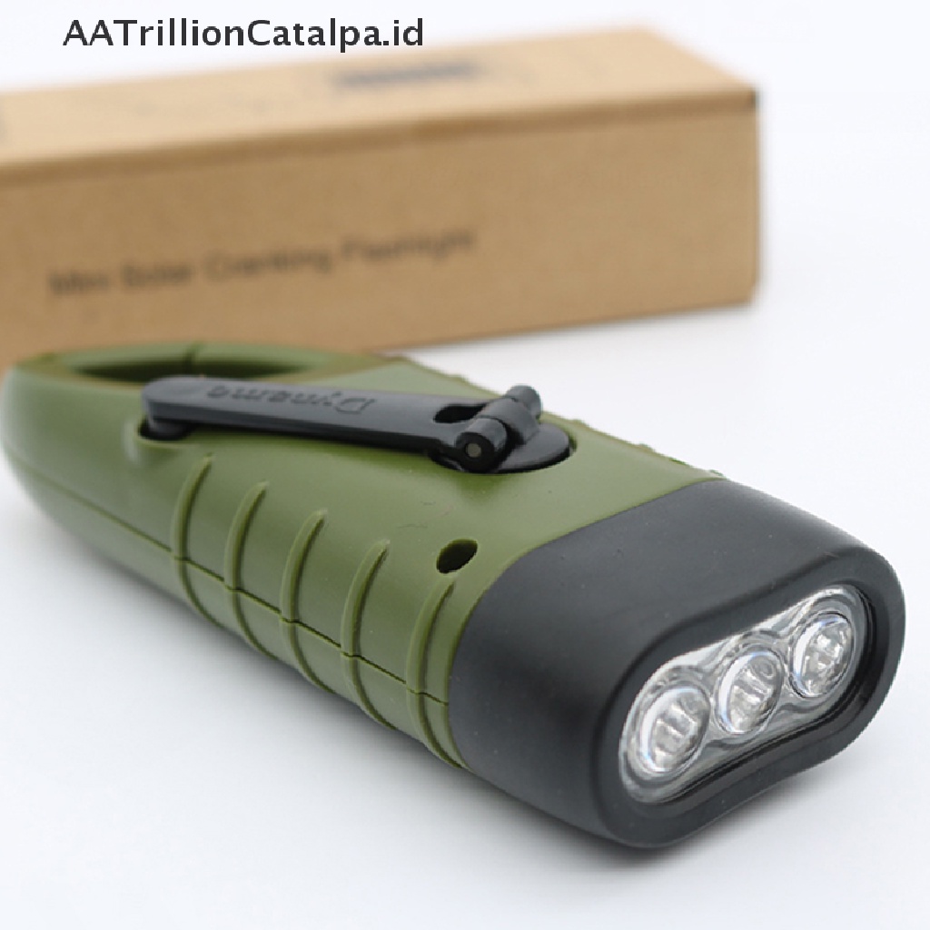 Aatrillioncatalpa Senter LED Portable Tenaga Surya Dengan Dinamo Putaran Tangan Power