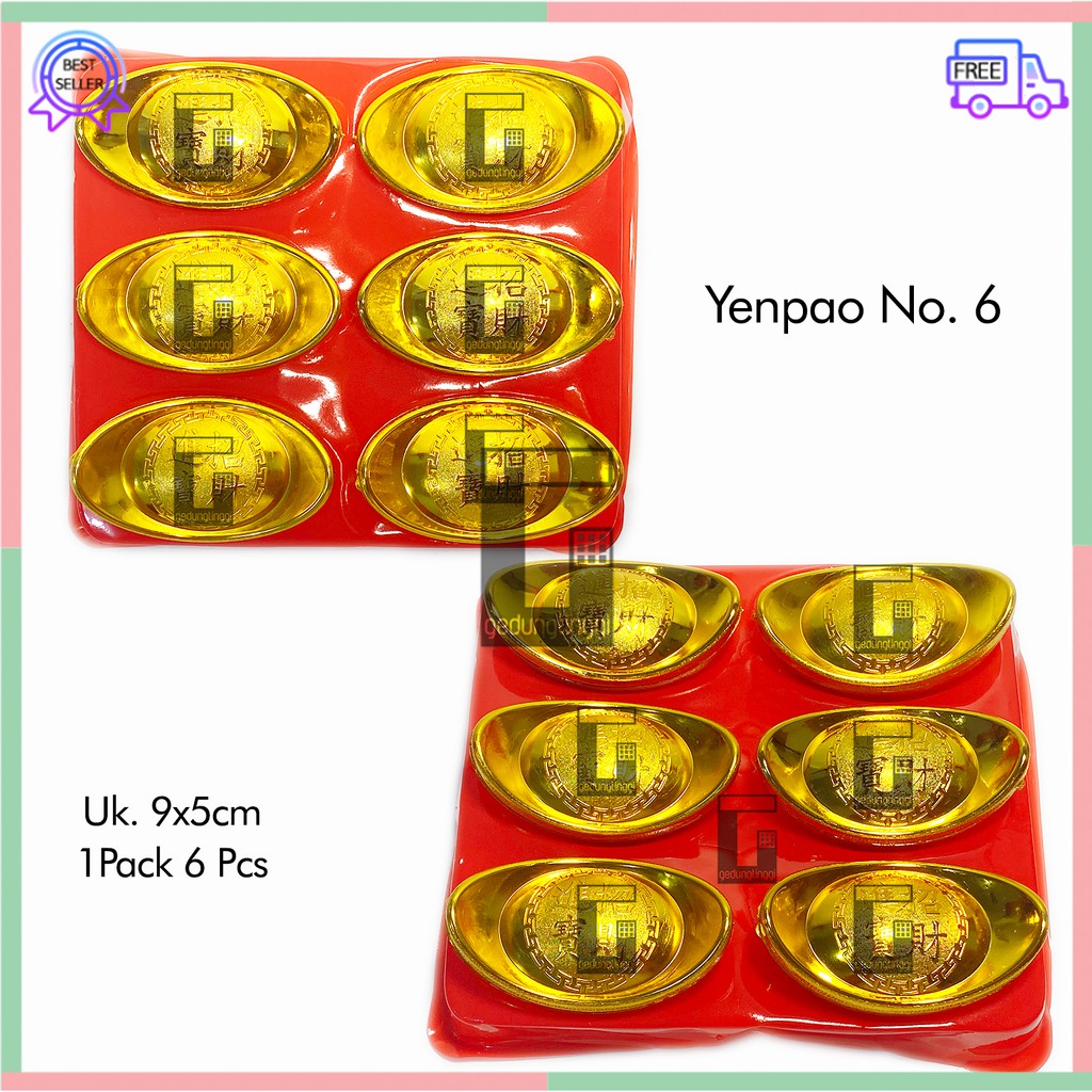 Pajangan Hiasan Yenpao Yen Pao Yenpau Yen Pau Yuanbao Yuan Bao Parcel Souvenir Sangjit Ukuran Size Mini Kecil Sedang Medium Big Besar XL Kantong Uang Duit Koin Coin Krom Chrome Emas Gold Kuno Chinese New Year 2022 1 Set Murah