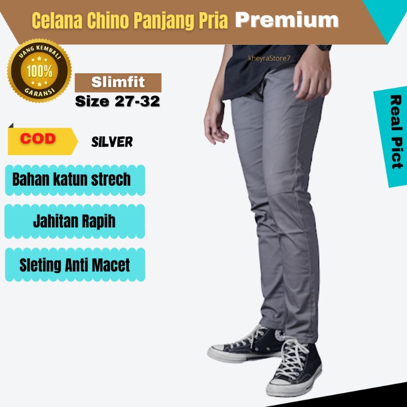 Celana chino panjang pria slimfit chinos pensil premium orginal warna silver