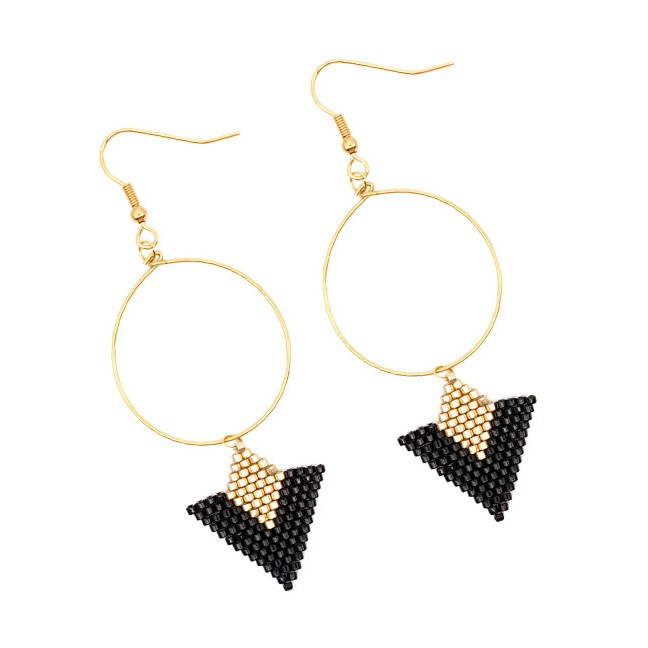 LRC Anting Gantung Fashion Gold Geometric Round Rice Beads Earrings F64116