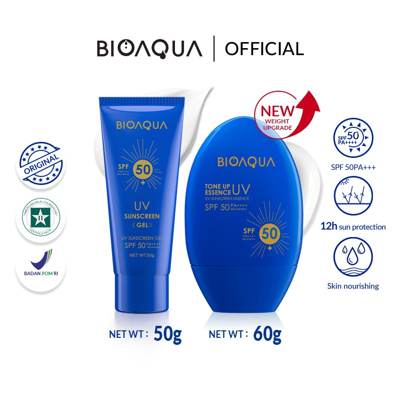 BIOAQUA Sunscreen SPF 50 PA ++++ Sunscreen Gel 50g Sunblock Wajah 12H Sun Protection 0% Alkohol, Wat