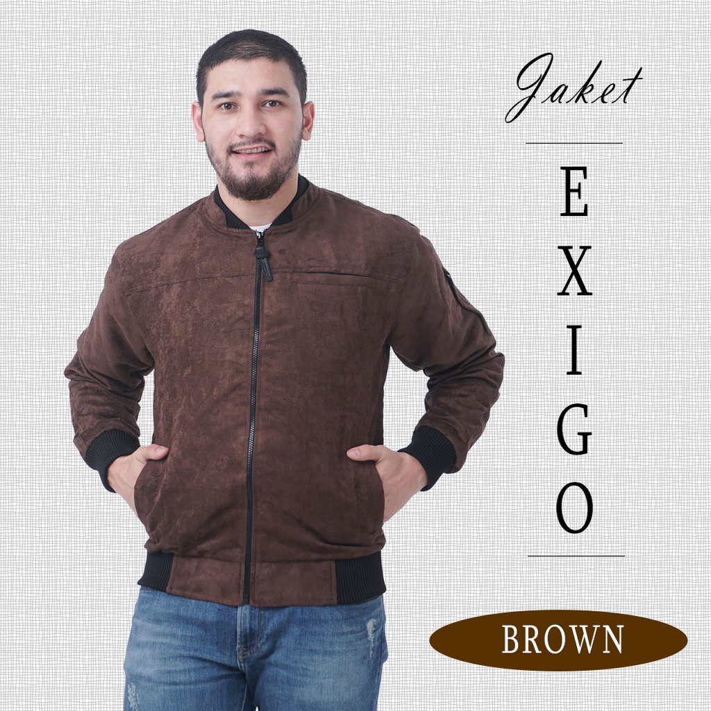 Jaket Casual COKLAT Pria dan Wanita Model "EXIGO" - Suede - 100% KUALITAS TERBAIK