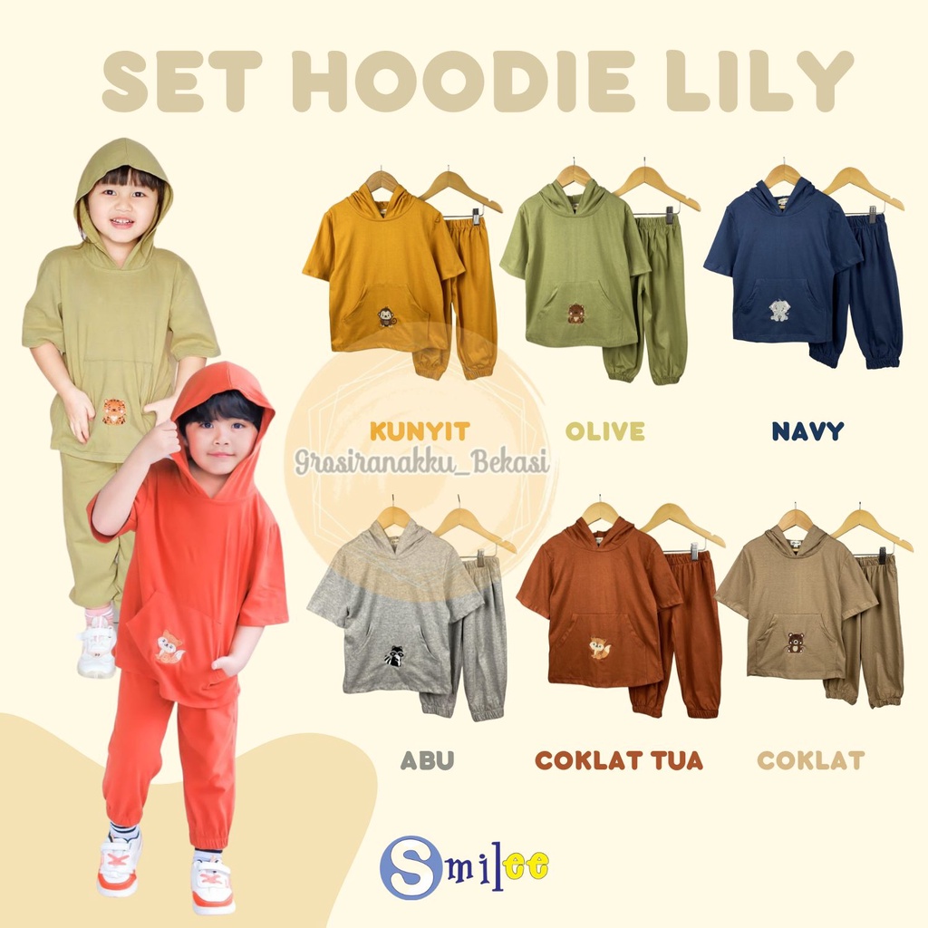 Setelan Anak Smilee Unisex Hoodie Lily Oversize Mix Warna Size 1-5Th