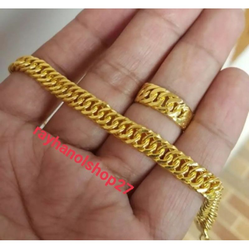 [BAYAR DITEMPAT] Gelang Cincin Rantai lipan lapis Emas kuning 22k