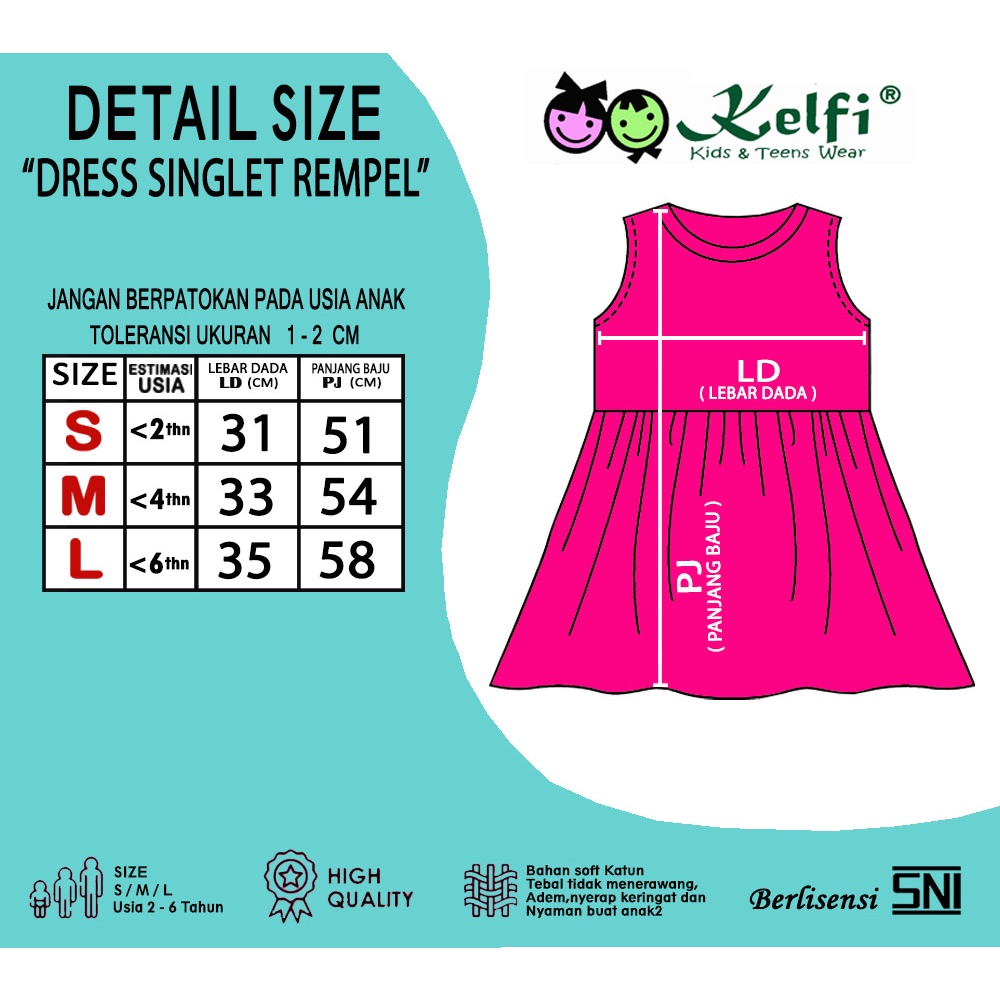 KELFI DRESS SINGLET REMPEL ANAK USIA 2 - 6 TAHUN =&gt; NEW LAUNCHING